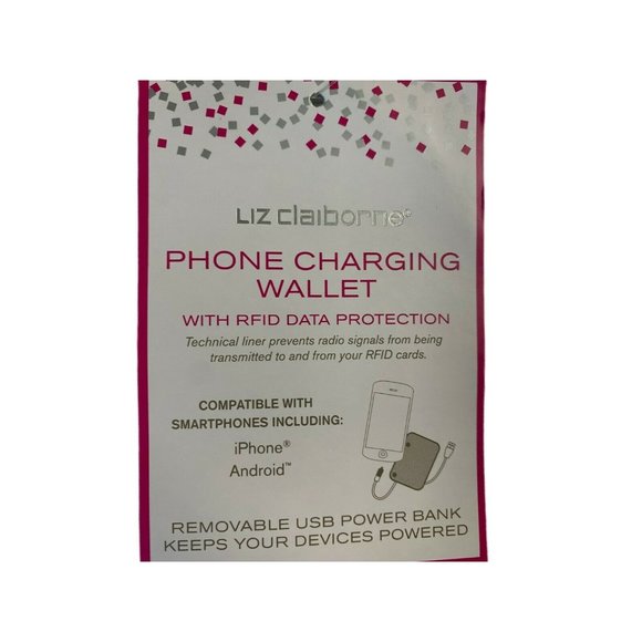 Liz Claiborne Silver Metallic Phone USB Charging Wristlet Wallet RFID - Picture 3 of 3